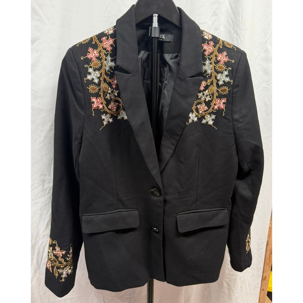 Disturbia $135 Women's Nasturtium Floral Jewel-Tone Embroidered Relaxed Blazer - Picture 3 of 10